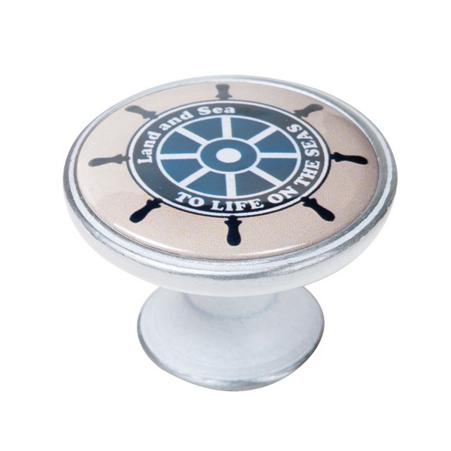 550PB18 Πομολάκι Vintage Πατίνα Ασημί Ship Wheel Φ37mm - Image 1