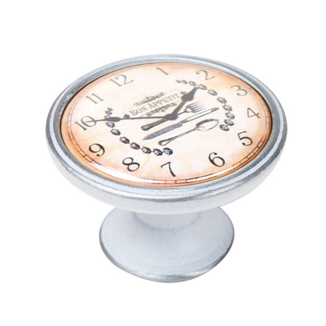 550PB22 Πομολάκι Vintage Πατίνα Ασημί Bon Appetit Clock Φ37mm - Image 1
