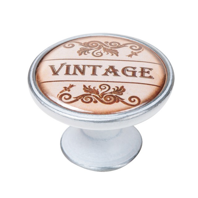 550PB27 Πομολάκι Vintage Πατίνα Ασημί Vintage Label Φ37mm - Image 1