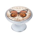 Πομολάκι Vintage Πατίνα Ασημί Orange Butterfly Φ37mm
