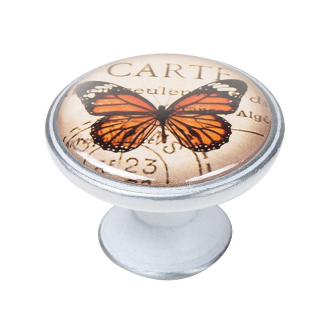550PB36 Πομολάκι Vintage Πατίνα Ασημί Orange Butterfly Φ37mm - Image 1