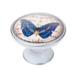 Πομολάκι Vintage Πατίνα Ασημί Blue Butterfly Φ37mm