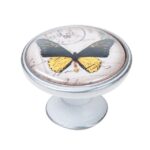 Πομολάκι Vintage Πατίνα Ασημί Yellow Butterfly Φ37mm