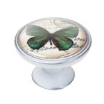 Πομολάκι Vintage Πατίνα Ασημί Green Butterfly Φ37mm