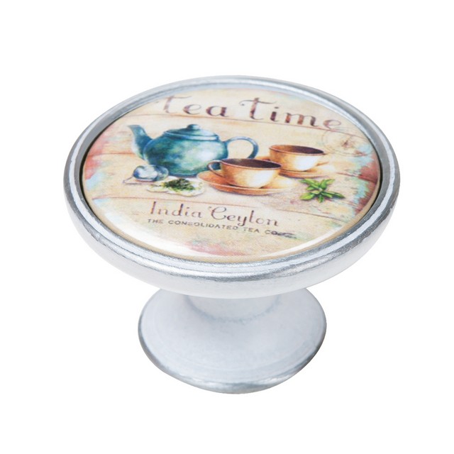550PB64 Πομολάκι Vintage Πατίνα Ασημί Tea Time Φ37mm - Image 1
