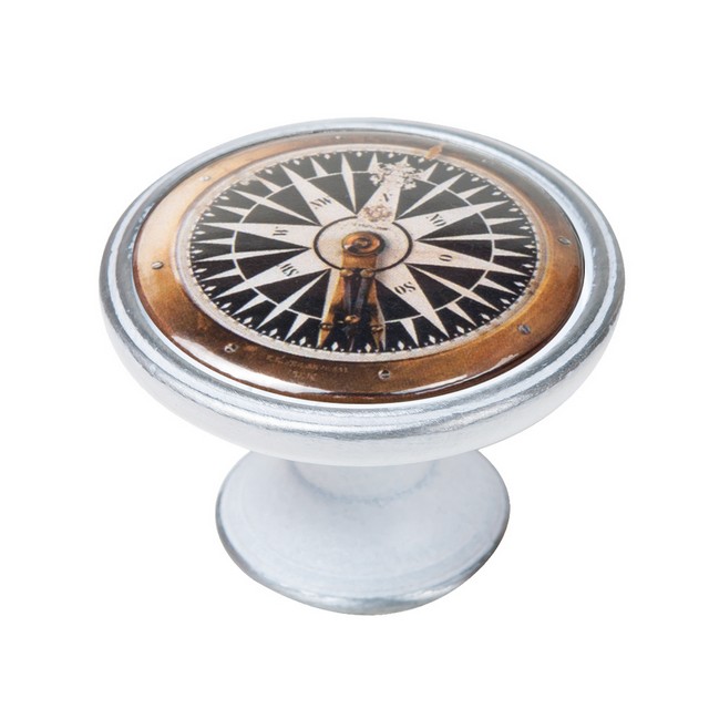 550PB77 Πομολάκι Vintage Πατίνα Ασημί Nautical Compass Black Φ37mm - Image 1