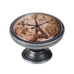 Πομολάκι Επίπλου Vintage Ασημί Αντικέ Φ37 – Πύργος Άιφελ Ρολόι