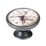 Πομολάκι Επίπλου Vintage Ασημί Αντικέ Φ37 – Ρολόι Paris Floral