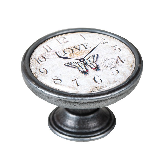 550PT26 Πομολάκι Επίπλου Vintage Ασημί Αντικέ Φ37 – Love Clock - Image 1