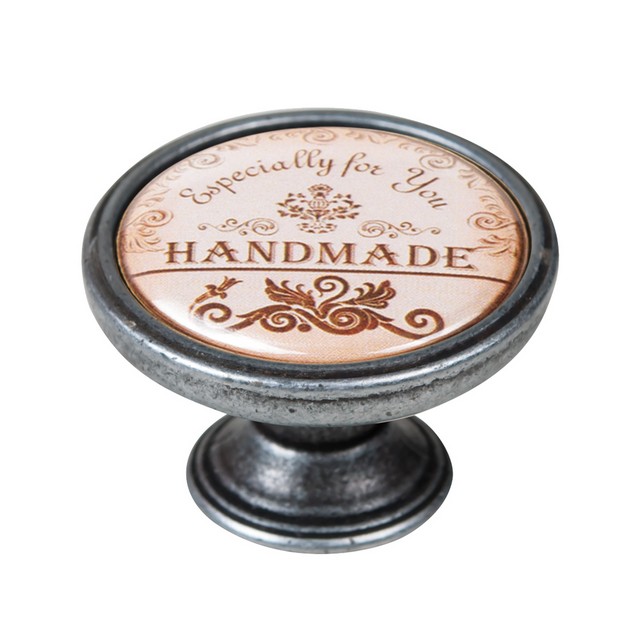 550PT29 Πομολάκι Επίπλου Vintage Ασημί Αντικέ Φ37 – Handmade - Image 1