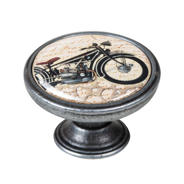550PT35 Πομολάκι Επίπλου Vintage Ασημί Αντικέ Φ37 – Classic Motorcycle - Image 1