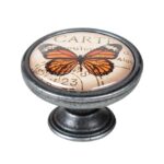 Πομολάκι Επίπλου Vintage Ασημί Αντικέ Φ37 – Orange Butterfly