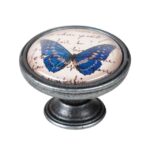 Πομολάκι Επίπλου Vintage Ασημί Αντικέ Φ37 – Blue Butterfly