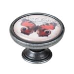 Πομολάκι Επίπλου Vintage Ασημί Αντικέ Φ37 – Red Butterfly