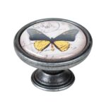 Πομολάκι Επίπλου Vintage Ασημί Αντικέ Φ37 – Yellow Butterfly
