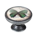 Πομολάκι Επίπλου Vintage Ασημί Αντικέ Φ37 – Green Butterfly