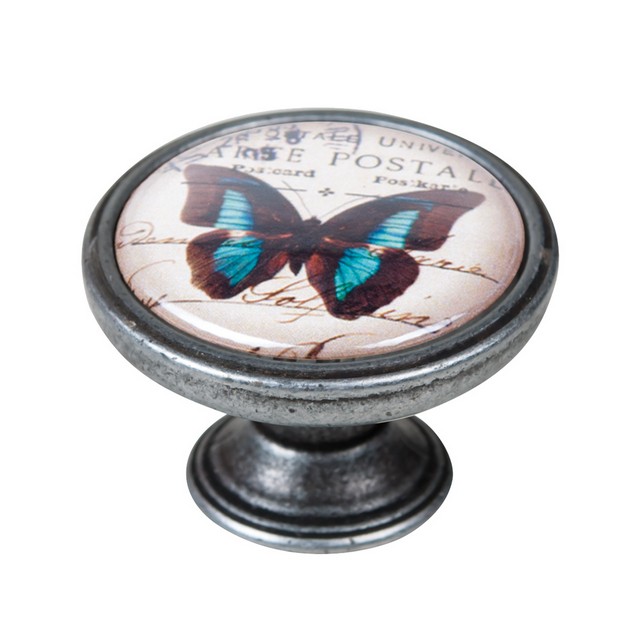 550PT41 Πομολάκι Επίπλου Vintage Ασημί Αντικέ Φ37 – Blue Butterfly Vintage - Image 1