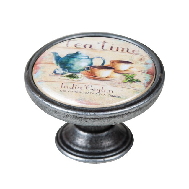 550PT64 Πομολάκι Επίπλου Vintage Ασημί Αντικέ Φ37 – Tea Time - Image 1