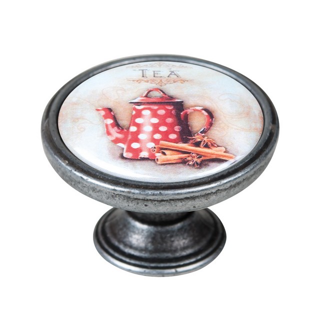 550PT65 Πομολάκι Επίπλου Vintage Ασημί Αντικέ Φ37 – Tea Pot Red - Image 1
