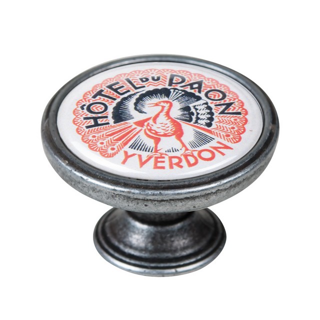 550PT70 Πομολάκι Επίπλου Vintage Ασημί Αντικέ Φ37 – Du Paon Yverdon - Image 1