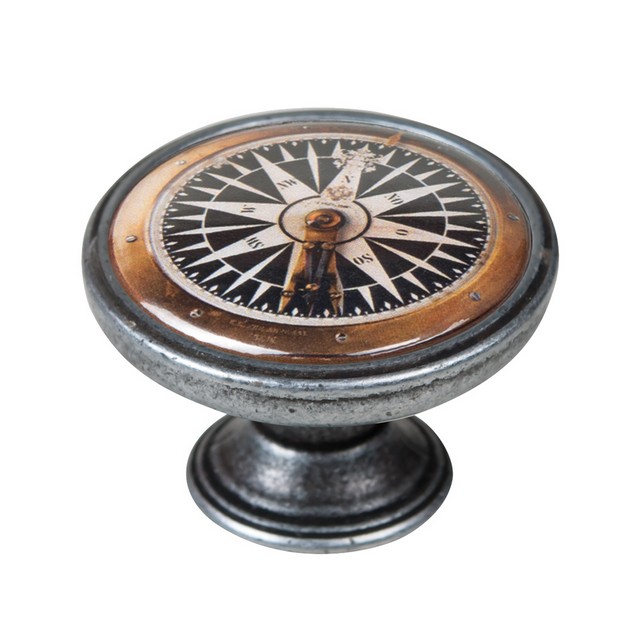 550PT77 Πομολάκι Επίπλου Vintage Ασημί Αντικέ Φ37 – Antique Compass - Image 1