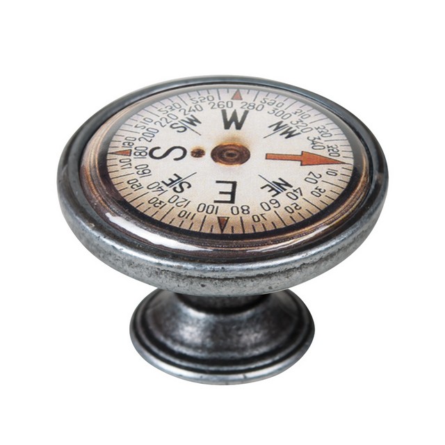 550PT78 Πομολάκι Επίπλου Vintage Ασημί Αντικέ Φ37 – Marine Compass - Image 1