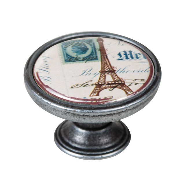 550PT83 Πομολάκι Επίπλου Vintage Ασημί Αντικέ Φ37 – Eiffel Tower - Image 1
