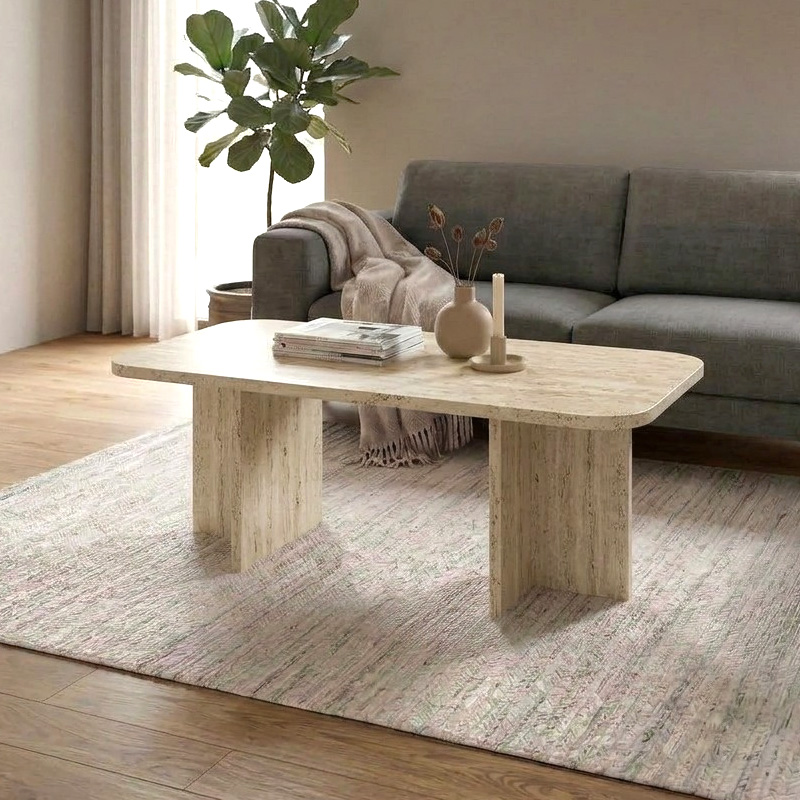 GP037-03011-0 Τραπεζάκι σαλονιού Hillary Megapap χρώμα travertine 100x60x41,8εκ. - Image 1
