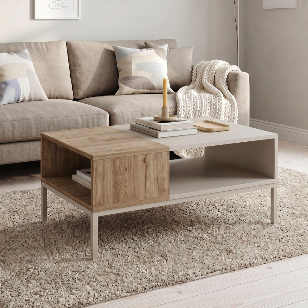 GP037-03282-0 Τραπεζάκι σαλονιού Cailin Megapap χρώμα sandstone - sepet oak 90x56x40,6εκ. - Image 1