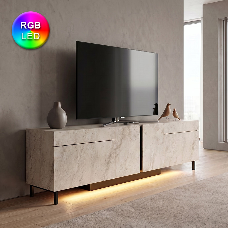 GP052-02782-0 Έπιπλο τηλεόρασης Arlen Megapap με Led Rgb χρώμα travertine 180x32x50εκ. - Image 1