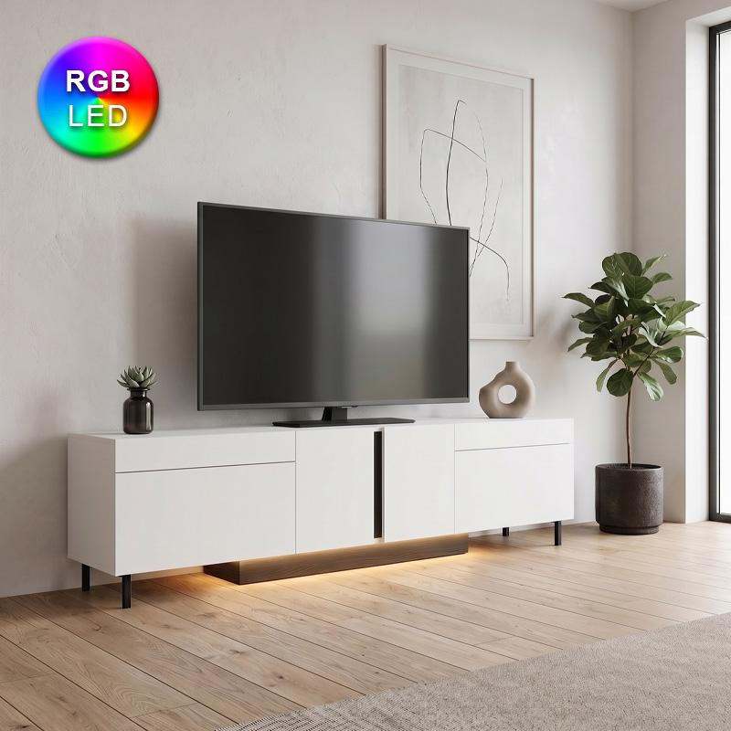 GP052-02783-0 Έπιπλο τηλεόρασης Arlen Megapap με Led Rgb χρώμα λευκό 180x32x50εκ. - Image 1