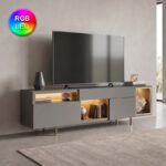 Έπιπλο τηλεόρασης Norm Megapap με Led Rgb χρώμα ανθρακί - χρυσό 180x32x55εκ.