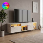 Έπιπλο τηλεόρασης Norm Megapap με Led Rgb χρώμα travertine - χρυσό 180x32x55εκ.