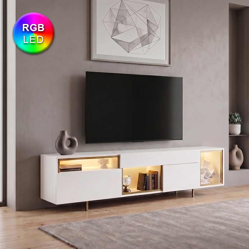 GP052-02793-0 Έπιπλο τηλεόρασης Norm Megapap με Led Rgb χρώμα λευκό - χρυσό 180x32x55εκ. - Image 1