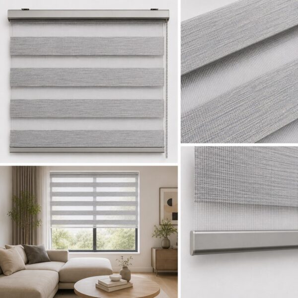 Διπλό Ρόλερ Zebra Silver Grey με Υφαντή Υφή