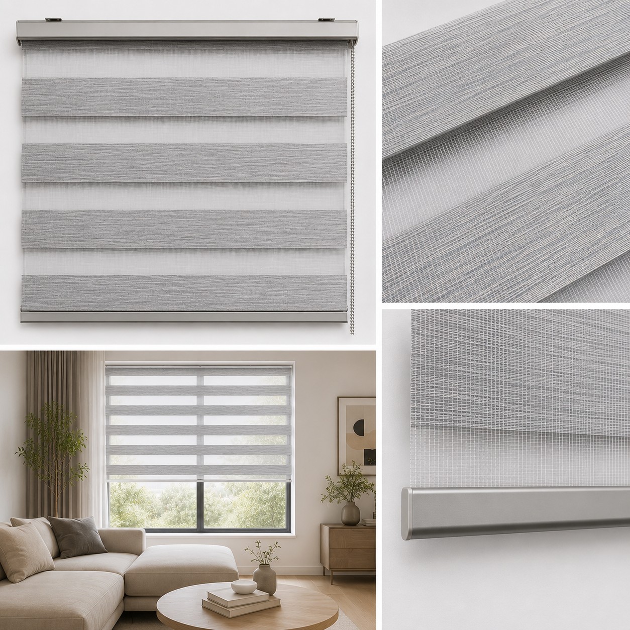 ZS318 Διπλό Ρόλερ Zebra Silver Grey με Υφαντή Υφή