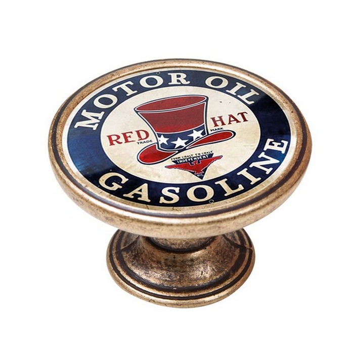 pomolaki-vintage-xryso-antike-550BR15 Πομολάκι Vintage Χρυσό Αντικέ - Red Hat Motor Oil Gasoline - Image 1