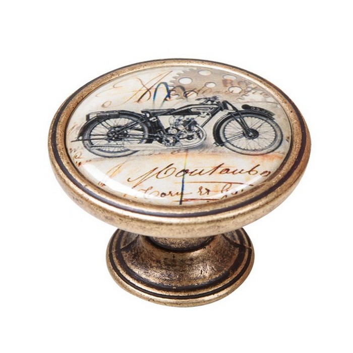 pomolaki-vintage-xryso-antike-550BR33 Πομολάκι Vintage Χρυσό Αντικέ Vintage Motorcycle Φ37mm - Image 1
