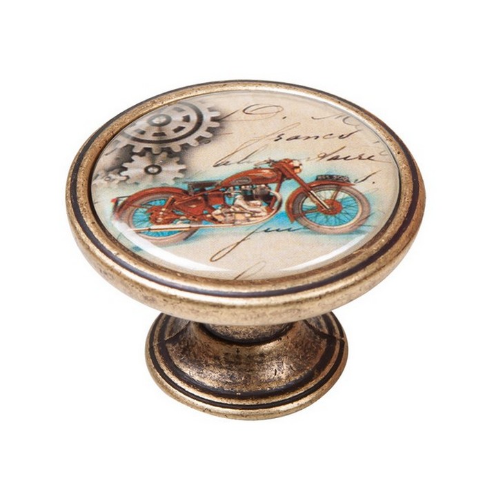 pomolaki-vintage-xryso-antike-550BR34 Πομολάκι Vintage Χρυσό Αντικέ Retro Motorcycle Φ37mm - Image 1