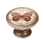 Πομολάκι Vintage Χρυσό Αντικέ Orange Butterfly Φ37mm