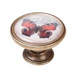 Πομολάκι Vintage Χρυσό Αντικέ Red Butterfly Φ37mm