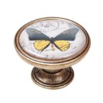 Πομολάκι Vintage Χρυσό Αντικέ Yellow Butterfly Φ37mm