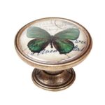 Πομολάκι Vintage Χρυσό Αντικέ Green Butterfly Φ37mm