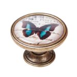 Πομολάκι Vintage Χρυσό Αντικέ Blue Butterfly Φ37mm