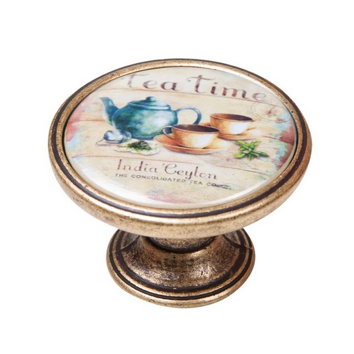 pomolaki-vintage-xryso-antike-550BR64 Πομολάκι Vintage Χρυσό Αντικέ Tea Time Φ37mm - Image 1