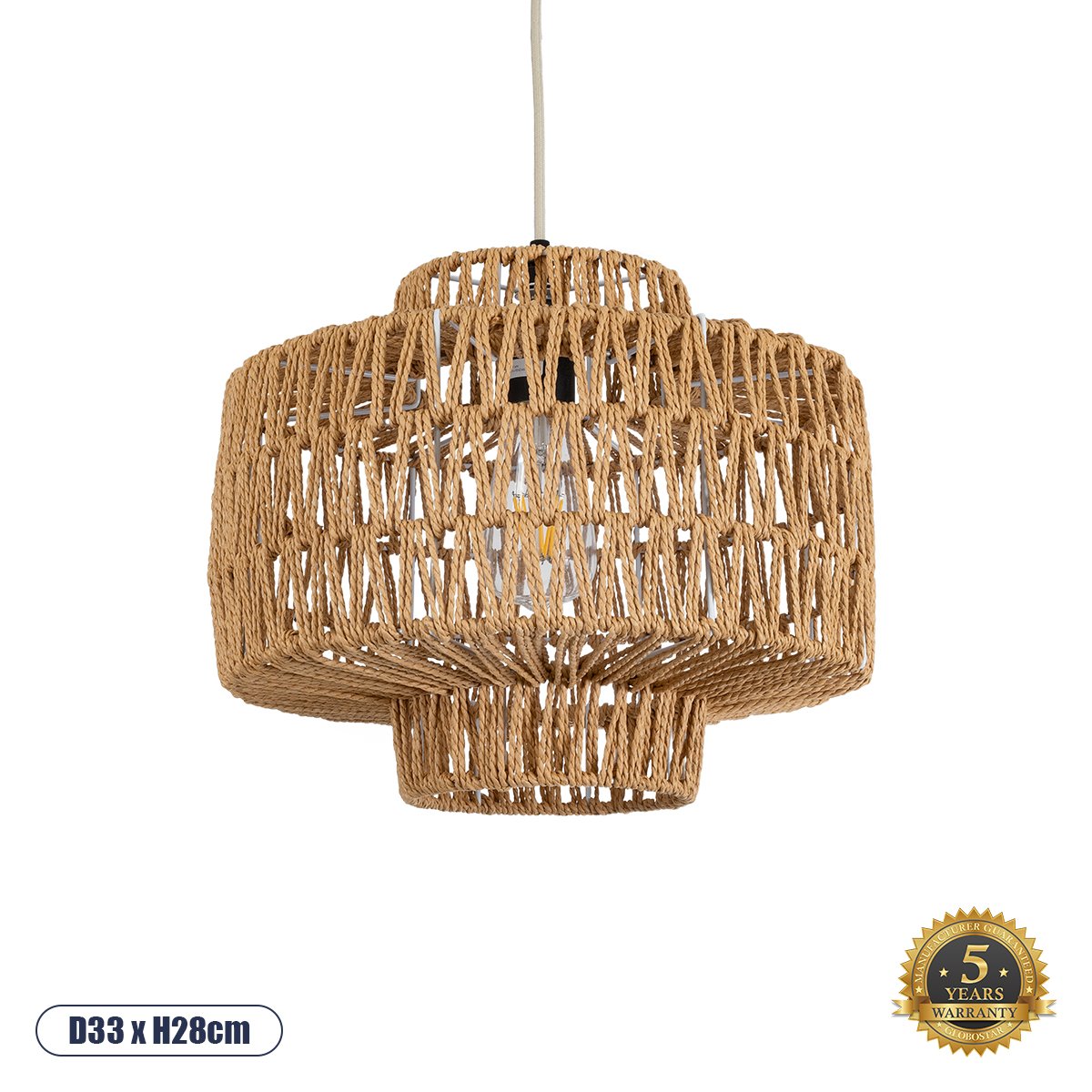 00909_0 GLOBOSTAR® JENSON 00909 Boho Κρεμαστό Φωτιστικό Οροφής με Ντουί 1 x E27 AC 220-240V IP20 - Μπεζ - Μ33 x Π33 x Υ28cm - Image 1