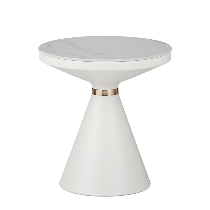 029-000279 Βοηθητικό τραπέζι Coozlin Inart sintered stone σε απόχρωση λευκό μαρμάρου με λευκό-χρυσό μέταλλο Φ50x50εκ - Image 1