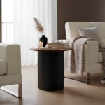 Βοηθητικό τραπέζι Dovel pakoworld mdf σε καρυδί-μαύρο μέταλλο Φ50x50εκ