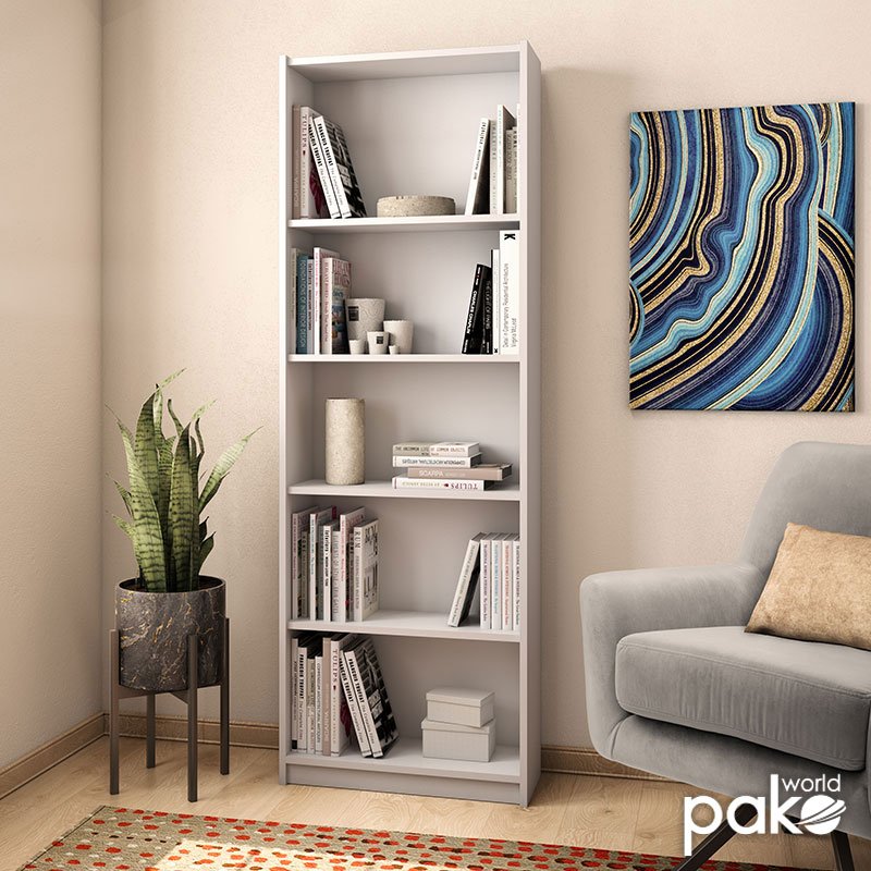 039-000015 Βιβλιοθήκη Max pakoworld σε λευκό χρώμα 58x23x170εκ - Image 1