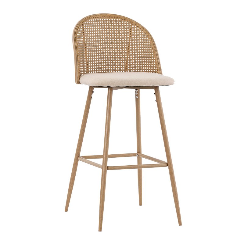 058-000062 Σκαμπό μπαρ Kace pakoworld φυσικό pe rattan-φυσικό ύφασμα-φυσικό μέταλλο 43x55x102εκ - Image 1